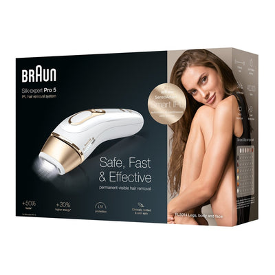 Packaging for the Braun Silk-Expert Pro 5 PL5014 IPL Hair Removal Device
